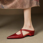 Load image into Gallery viewer, Women's Red Flats Cross Strap Pointed Toe Slingback Style
