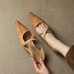 Load image into Gallery viewer, Women's Red Flats Cross Strap Pointed Toe Slingback Style
