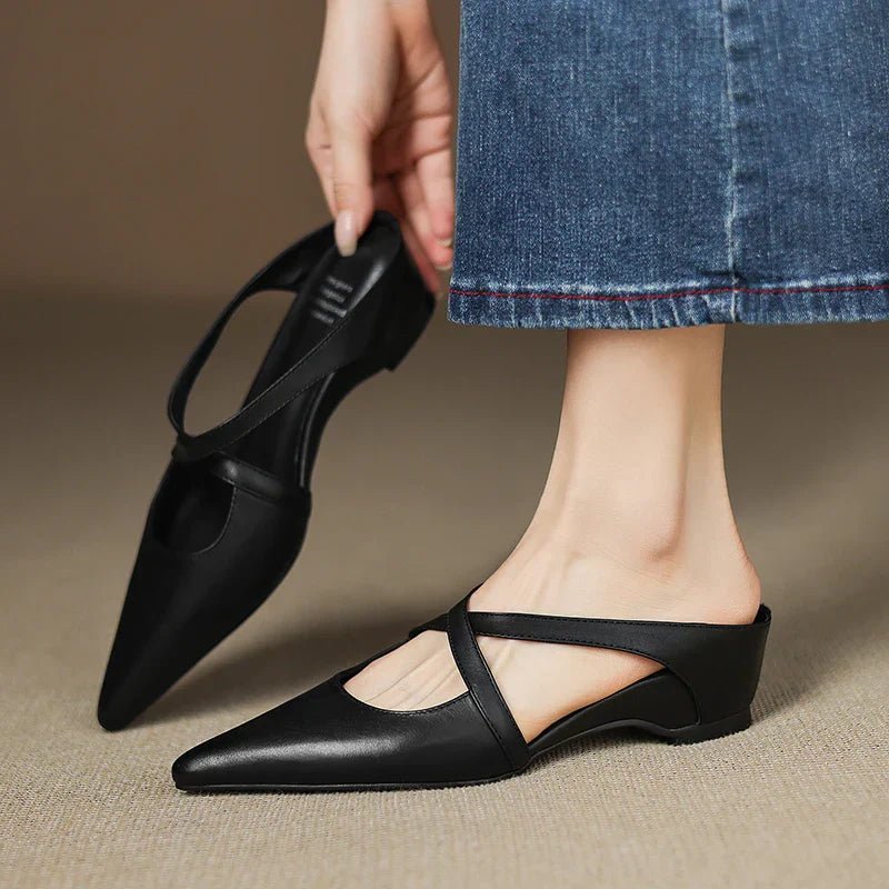 Women's Red Flats Cross Strap Pointed Toe Slingback Style