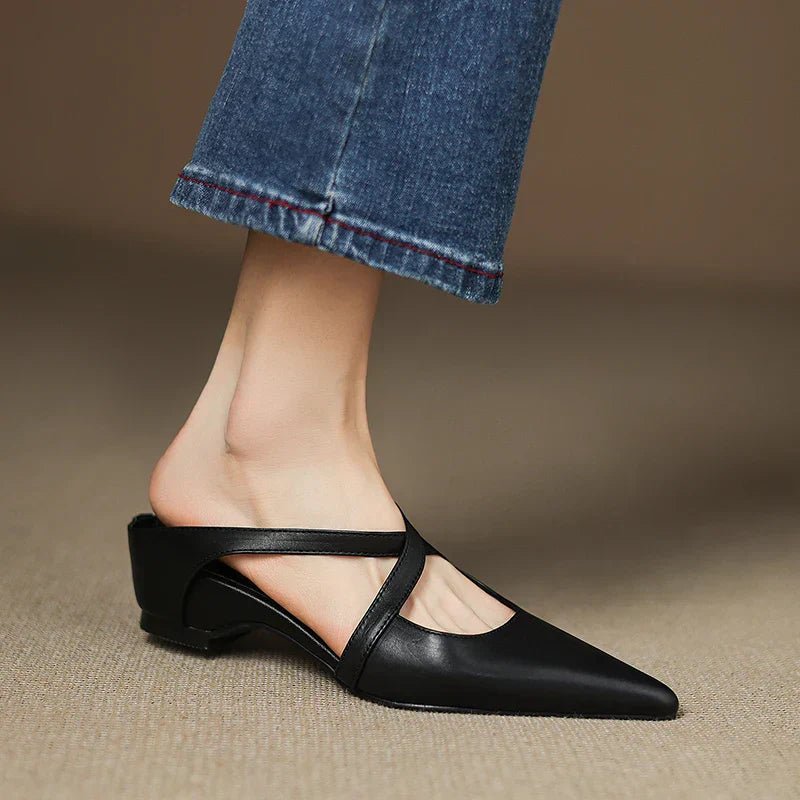 Women's Red Flats Cross Strap Pointed Toe Slingback Style