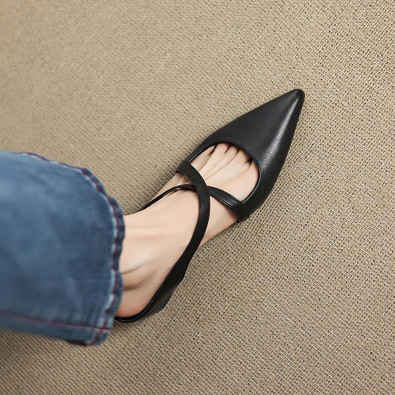 Women's Red Flats Cross Strap Pointed Toe Slingback Style