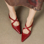 Load image into Gallery viewer, Women's Red Flats Cross Strap Pointed Toe Slingback Style
