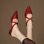 Load image into Gallery viewer, Women's Red Flats Cross Strap Pointed Toe Slingback Style
