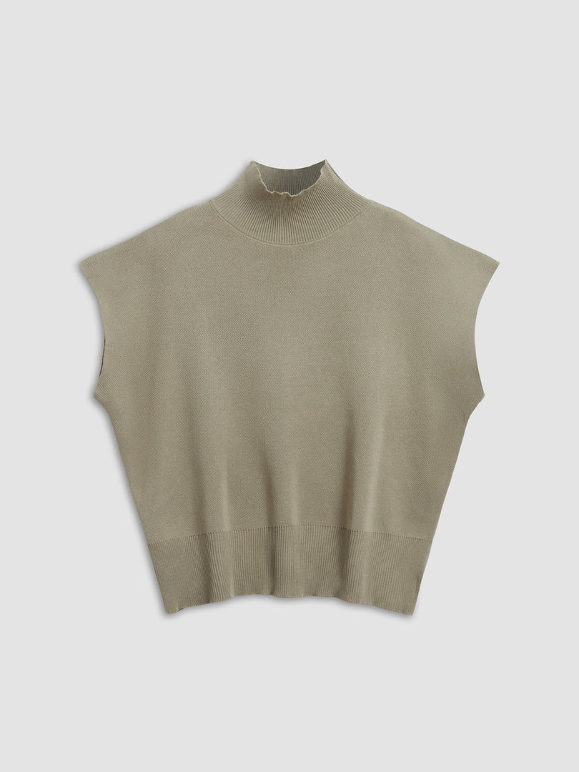 Women's Sleeveless Top High Neck Cap Sleeve Knit Casual Style