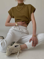 Load image into Gallery viewer, Women's Sleeveless Top High Neck Cap Sleeve Knit Casual Style
