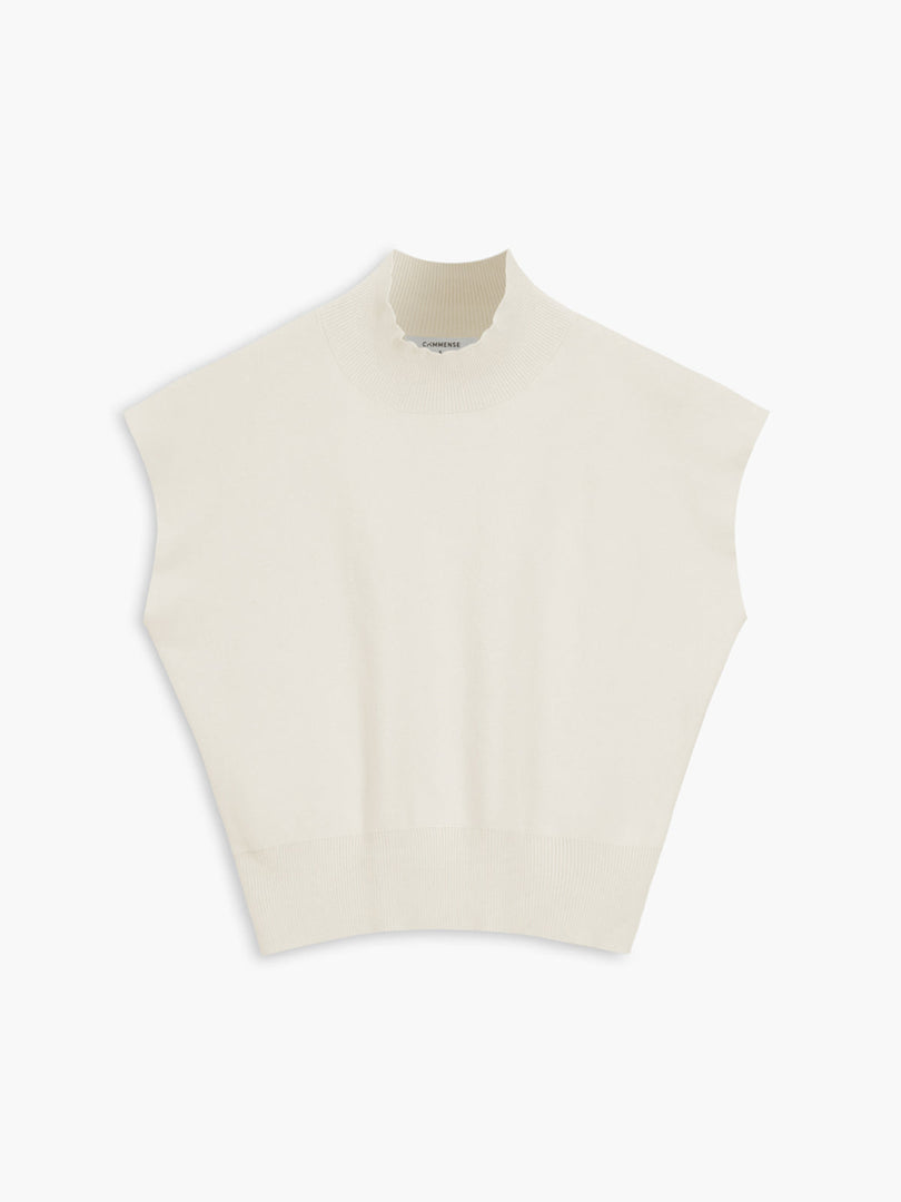 Women's Sleeveless Top High Neck Cap Sleeve Knit Casual Style