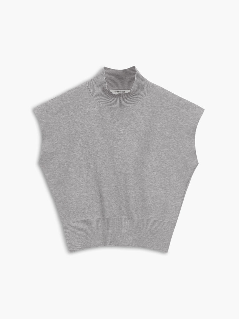 Women's Sleeveless Top High Neck Cap Sleeve Knit Casual Style