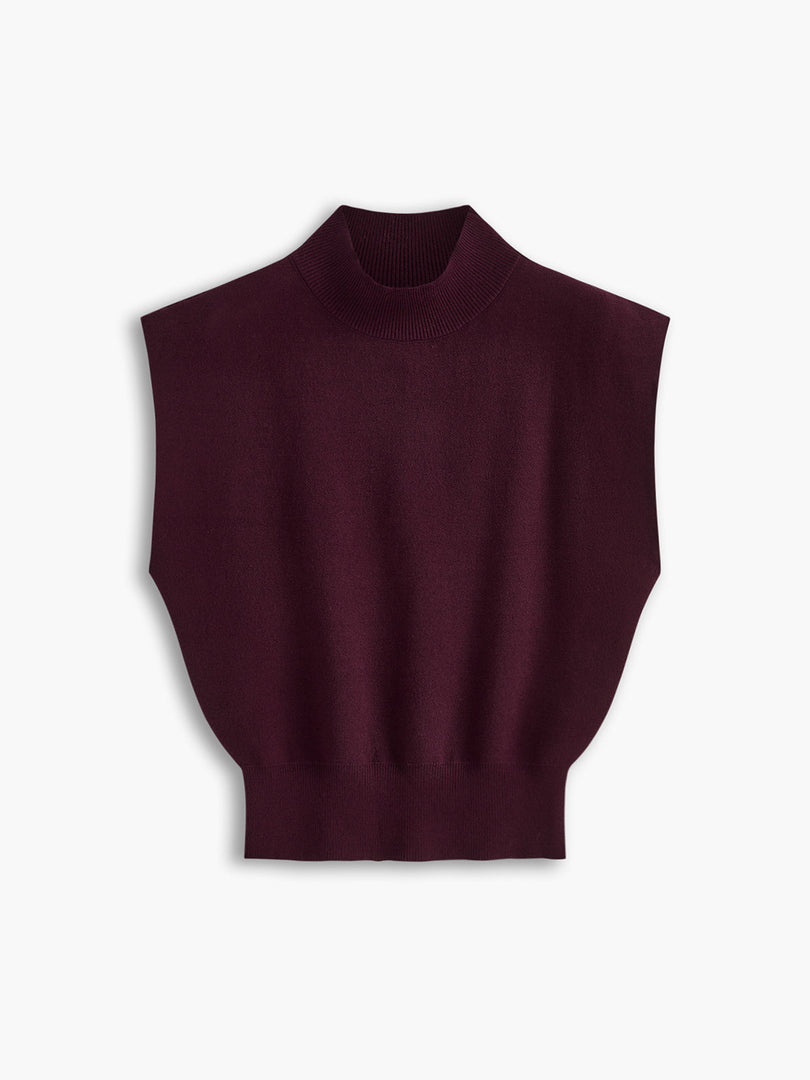 Women's Sleeveless Top High Neck Cap Sleeve Knit Casual Style