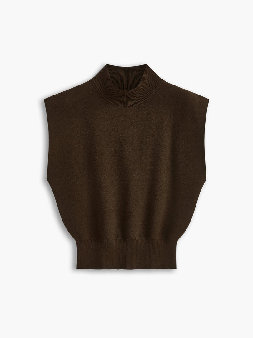 Women's Sleeveless Top High Neck Cap Sleeve Knit Casual Style