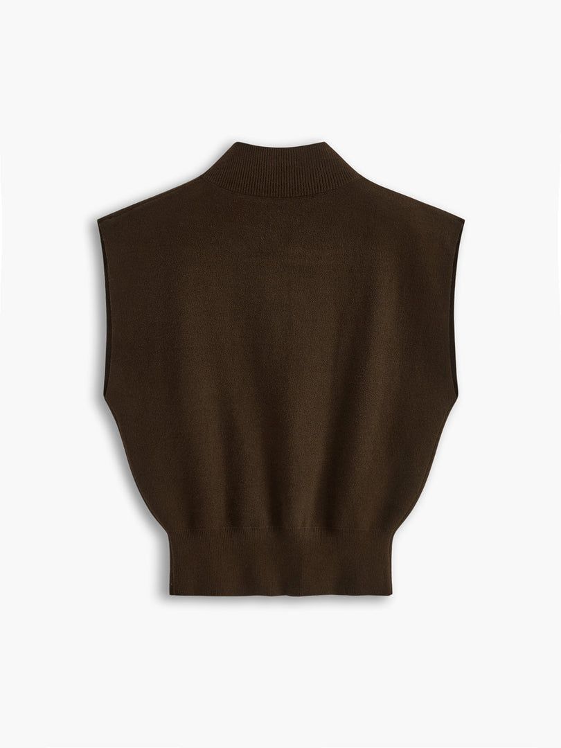 Women's Sleeveless Top High Neck Cap Sleeve Knit Casual Style