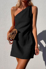 Load image into Gallery viewer, Women's Mini Dress One Shoulder Draped Sleeveless Casual Style
