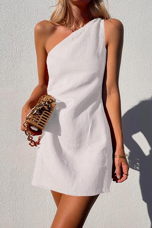 Women's Mini Dress One Shoulder Draped Sleeveless Casual Style