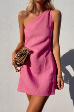 Load image into Gallery viewer, Women's Mini Dress One Shoulder Draped Sleeveless Casual Style
