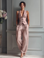 Load image into Gallery viewer, Women's Linen Vest Wide Leg Pants Set Sleeveless Lapel Design
