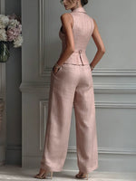 Load image into Gallery viewer, Women's Linen Vest Wide Leg Pants Set Sleeveless Lapel Design
