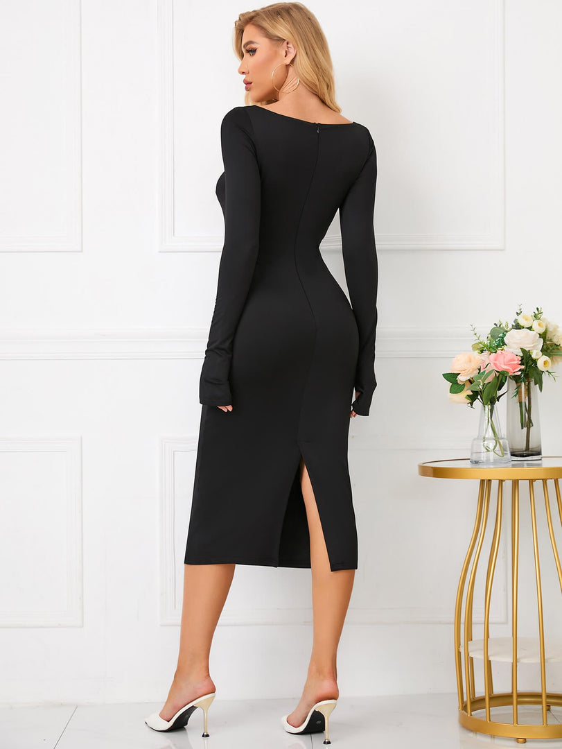 Long Sleeve Cut Out Bodycon Midi Dress | Prom Dress