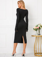 Long Sleeve Cut Out Bodycon Midi Dress | Prom Dress