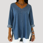 Load image into Gallery viewer, Women's Tunic Top V Neck Elbow Sleeve Side Slit Relaxed Style
