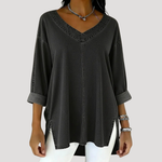 Load image into Gallery viewer, Women's Tunic Top V Neck Elbow Sleeve Side Slit Relaxed Style
