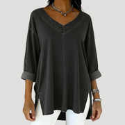 Women's Tunic Top V Neck Elbow Sleeve Side Slit Relaxed Style