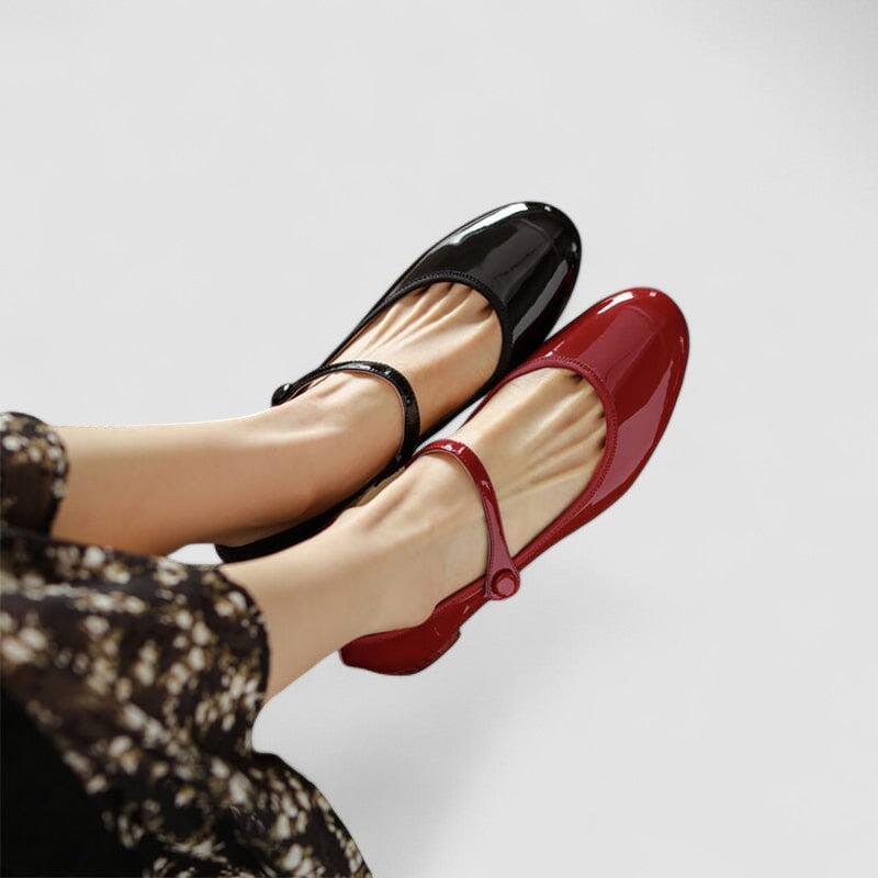 Women's Mary Jane Shoes Patent Finish Block Heel Round Toe Style