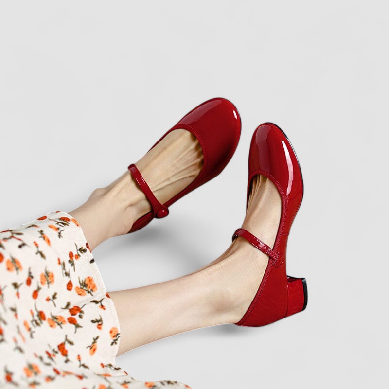 Women's Mary Jane Shoes Patent Finish Block Heel Round Toe Style