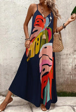 Load image into Gallery viewer, Women's Abstract Print Maxi Dress V Neck Spaghetti Strap Flowing Sundress Style

