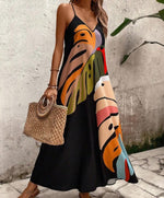 Load image into Gallery viewer, Women's Abstract Print Maxi Dress V Neck Spaghetti Strap Flowing Sundress Style
