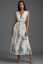 Load image into Gallery viewer, Elegant Mother of the Bride Dresses for Women with Pleated Floral V-Neck Midi Formal Wedding Guest Style
