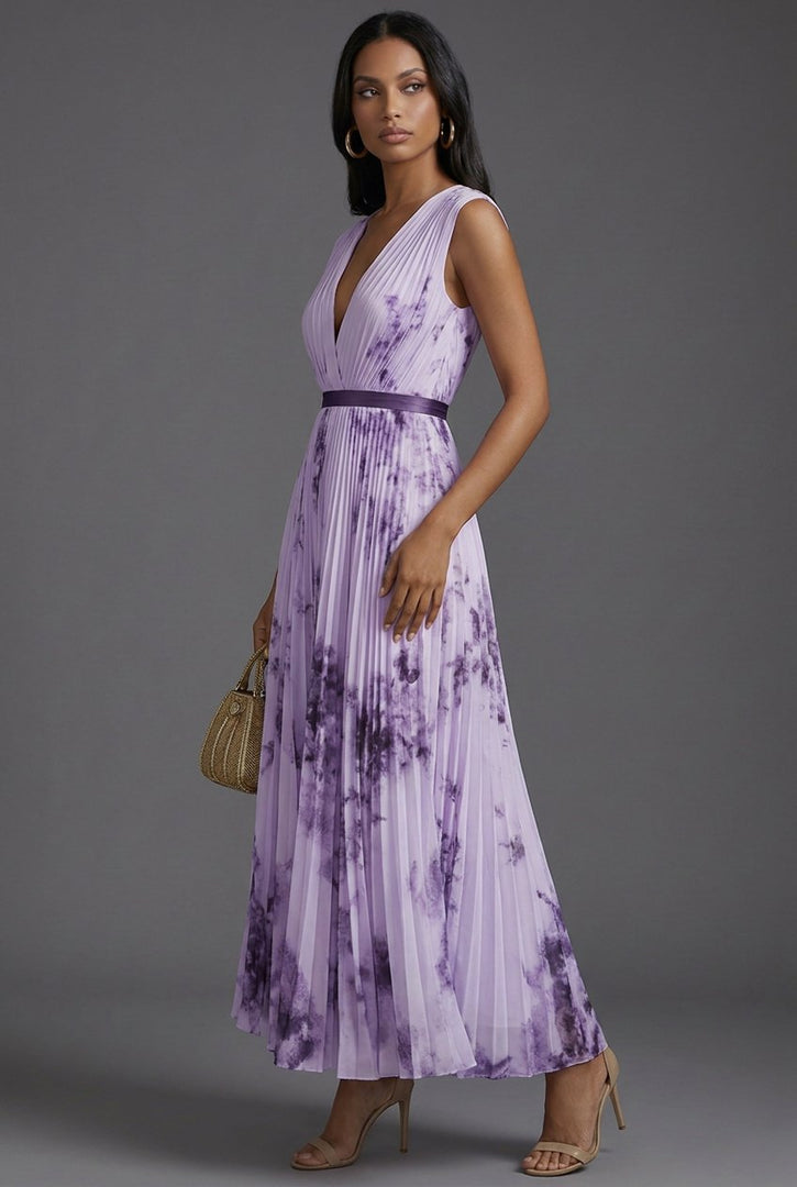 Elegant Mother of the Bride Dresses for Women with Pleated Floral V-Neck Midi Formal Wedding Guest Style