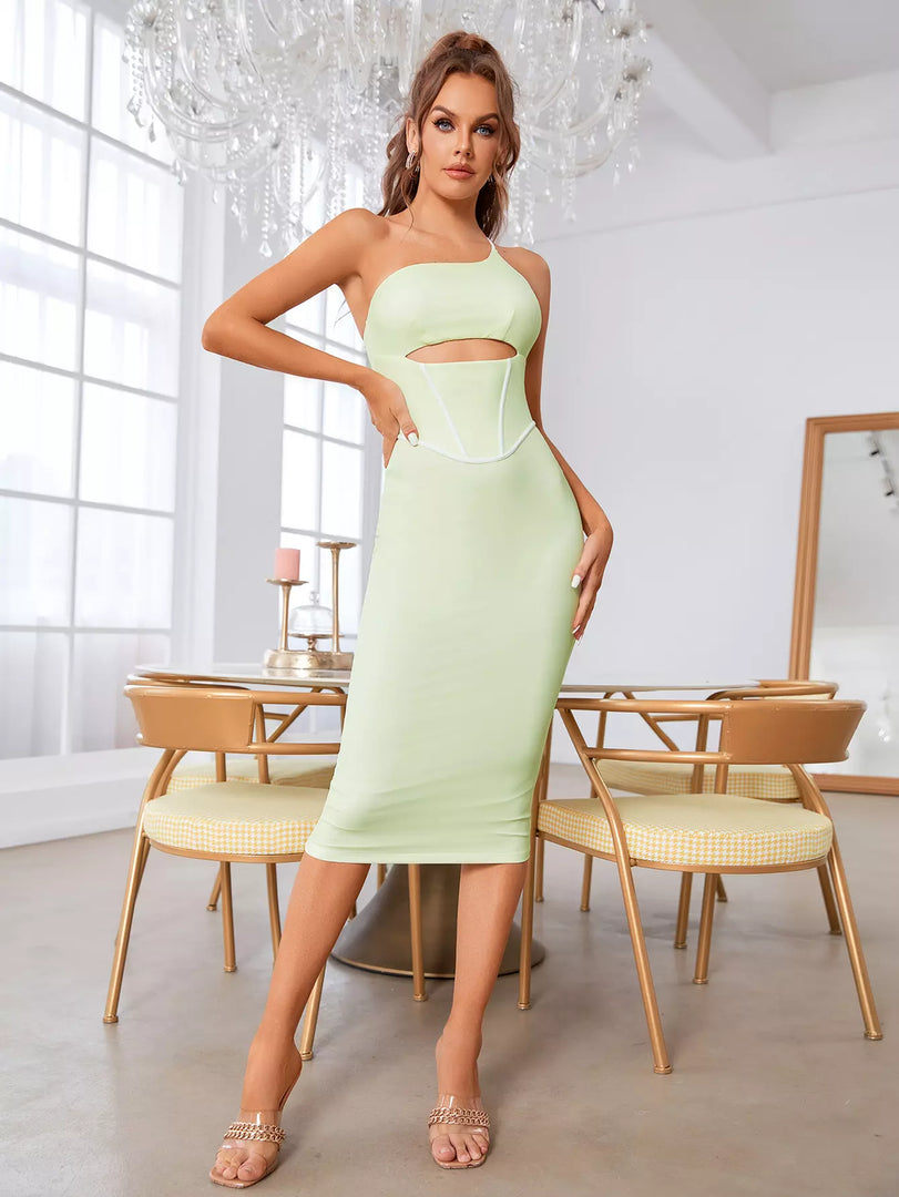 One Shoulder Boning Cut Out Mesh Dress | Cocktail Dress