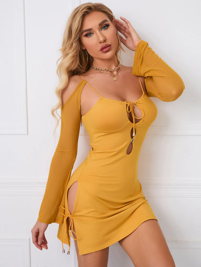 Cold Shoulder Lace Up Cut Out Dress | Wedding Guest Dress