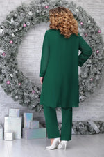 Load image into Gallery viewer, Women's Lace Sleeve Two Piece Set V-Neck Chiffon Cardigan Wide Leg Pants Formal Wedding Guest Style
