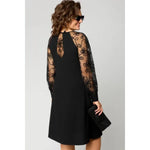 Load image into Gallery viewer, Women's Black a Line Dress Round Neck Lace Long Sleeve Knee Length Formal Wedding Guest Style
