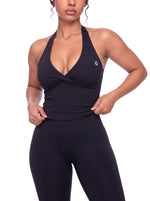 Load image into Gallery viewer, Albina Ruched Halter Yoga Tank Top - In Black
