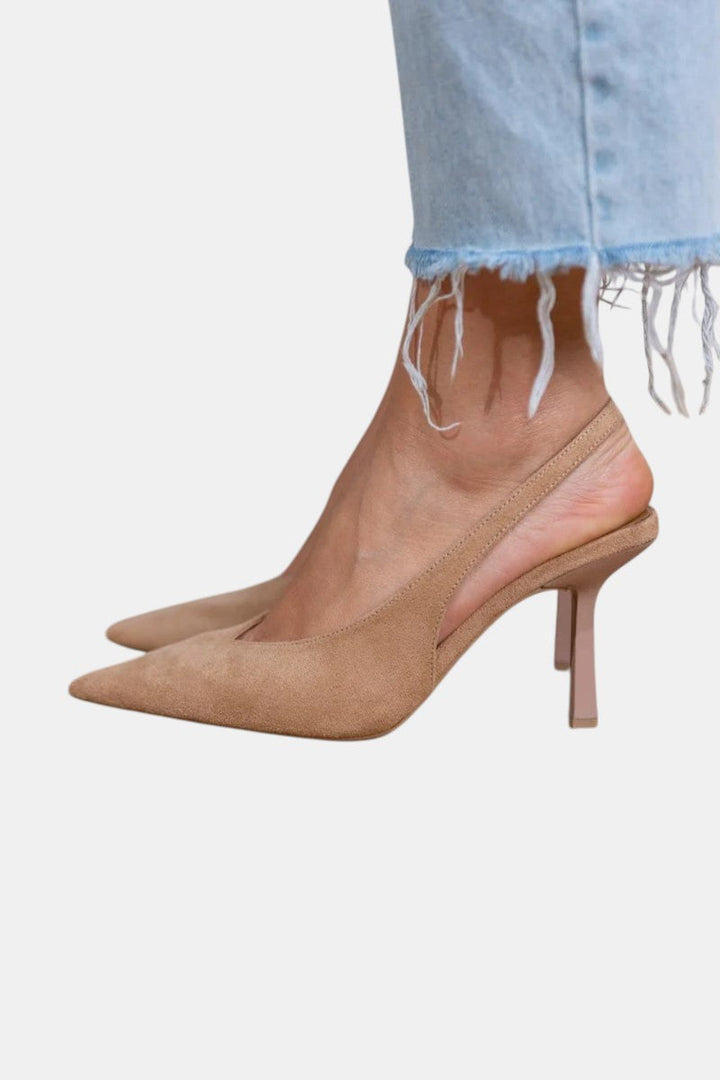 Women's Brown Wedding Shoes Slingback Strap Pointed Toe Stiletto Heel