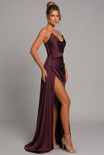 Load image into Gallery viewer, Elegant Satin Maxi Dress for Formal Wedding Guest Style with Strapless Ruched Bodice
