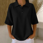 Load image into Gallery viewer, Women's Waffle Knit Blouses Polo Neck Button Short Sleeve Loose Fit Casual Style
