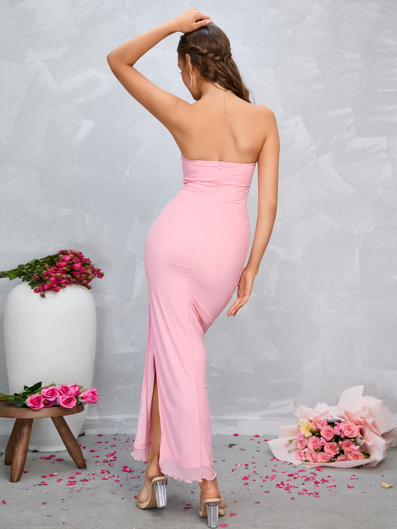 Split Thigh Ruched Tube Dress | Wedding Guest Dress