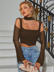 Boning Bell Sleeve Cut Out Mesh Corset Top | Cocktail Party Top