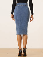 Load image into Gallery viewer, Women's Jean Skirt High Waist Front Slit Midi Pencil Style
