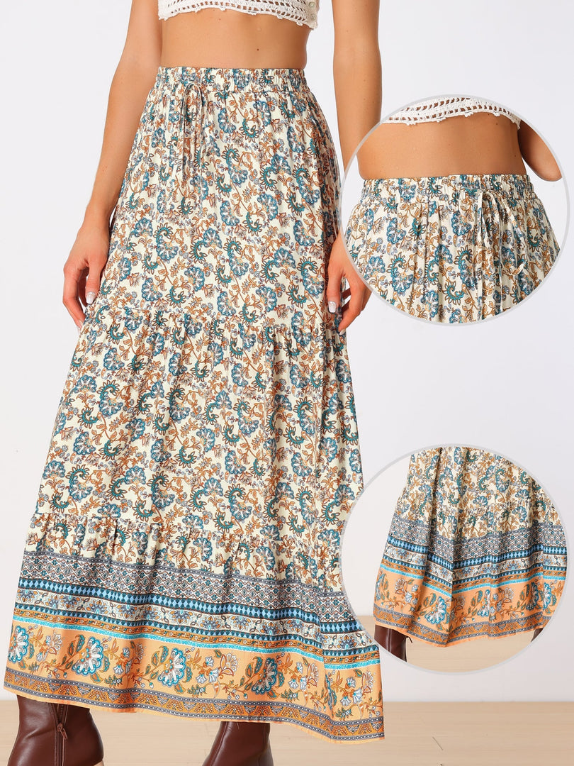 Women's Printed Maxi Skirt High Waist Side Slit Flowing