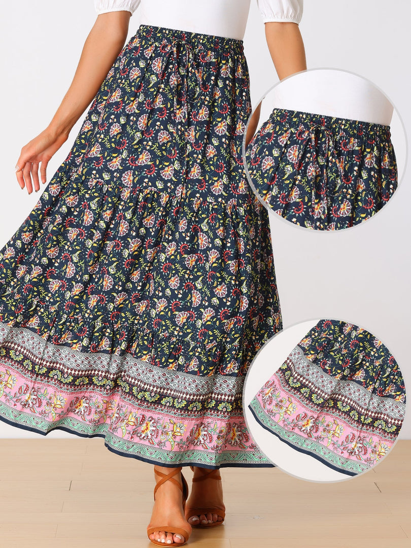 Women's Printed Maxi Skirt High Waist Side Slit Flowing