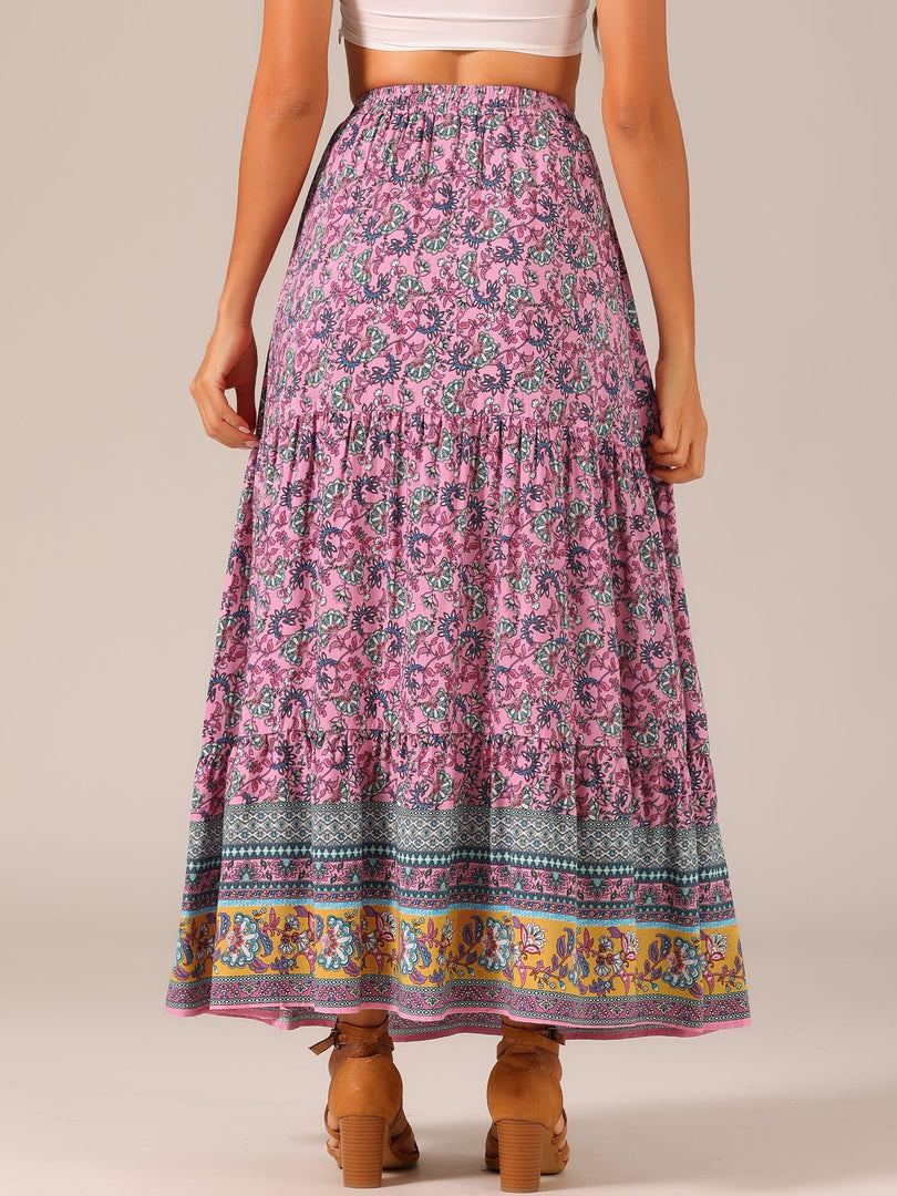 Women's Printed Maxi Skirt High Waist Side Slit Flowing