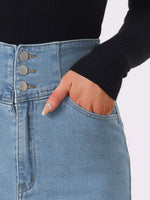 Load image into Gallery viewer, Women's Jean Skirt High Waist Front Slit Midi Pencil Style
