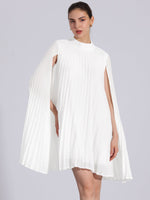 Load image into Gallery viewer, Women's White Mini Dress Cape Sleeve Pleated Flowing Style
