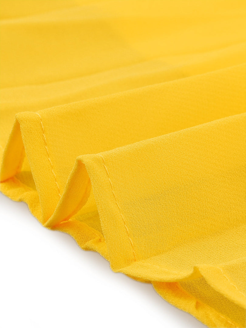 Women's Yellow Pleated Swing Dress Cape Sleeve Mock Neck Flowy Style