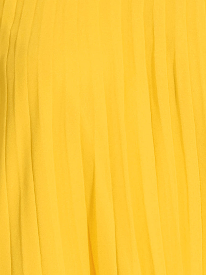 Women's Yellow Pleated Swing Dress Cape Sleeve Mock Neck Flowy Style