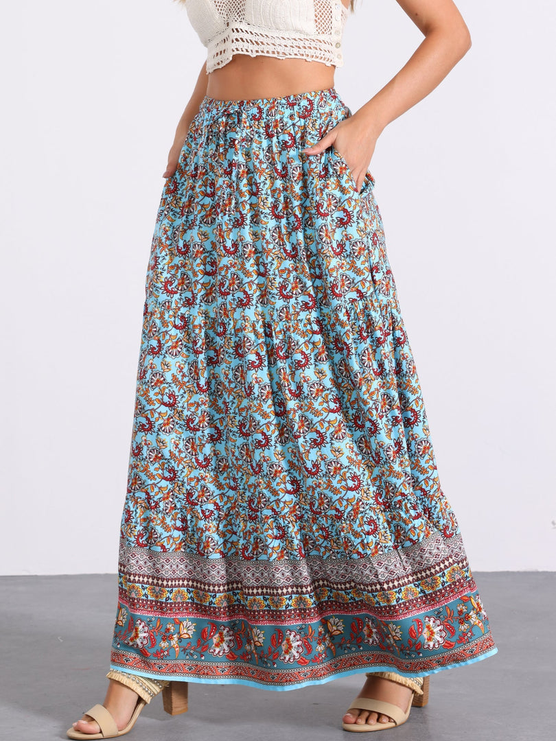 Women's Printed Maxi Skirt High Waist Side Slit Flowing