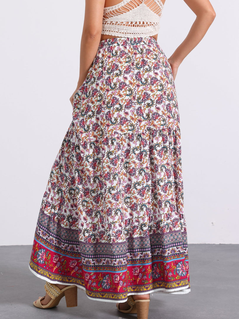 Women's Printed Maxi Skirt High Waist Side Slit Flowing